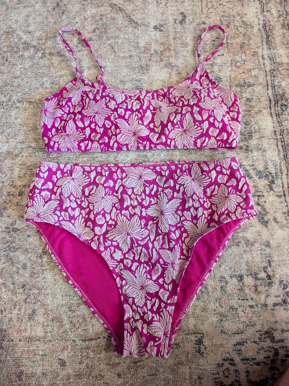 Women’s Pink Floral High-Waist Bikini Set